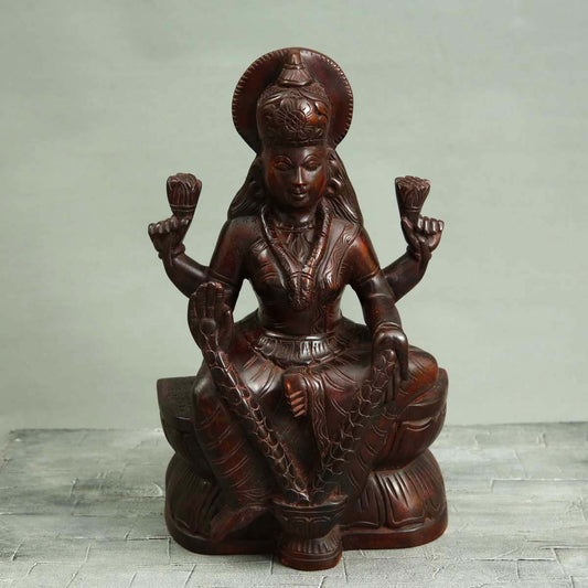 God Dhanaluxmi Wooden Statue