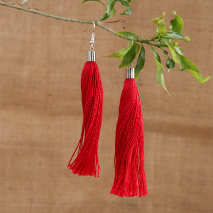 Ruby Red Tassel Earrings