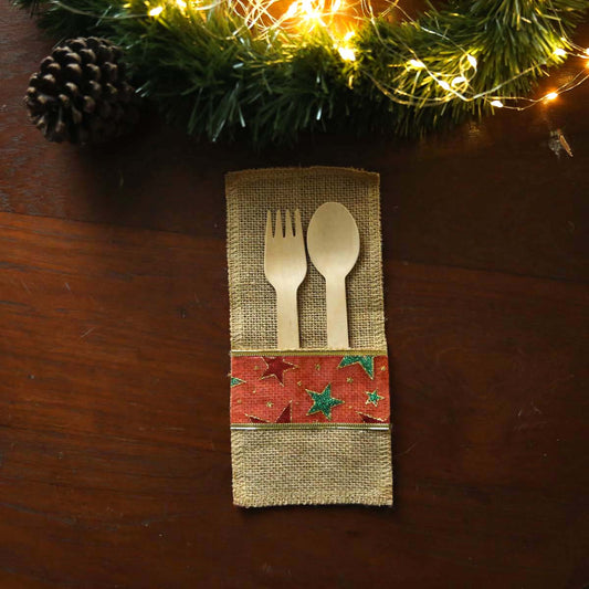 Burlap Christmas Cutlery Holder Set