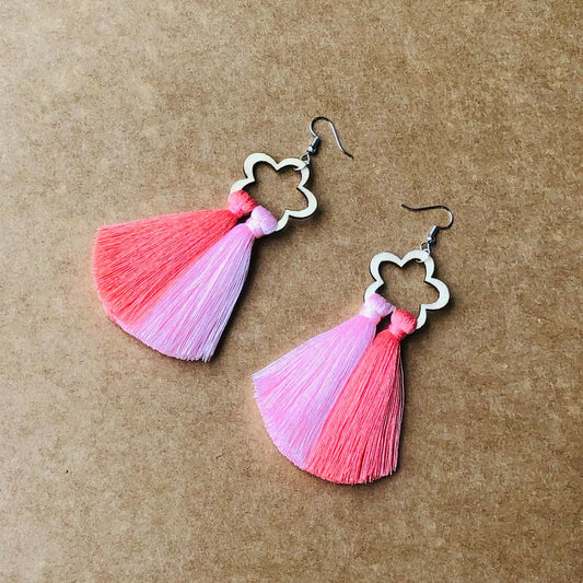 Wooden Peach Tassel Earrings