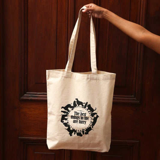 The Best Things In Life Are Furry Black Tote