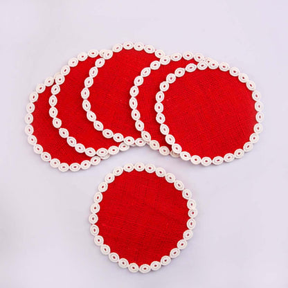 Red Burlap Round Coaster Set