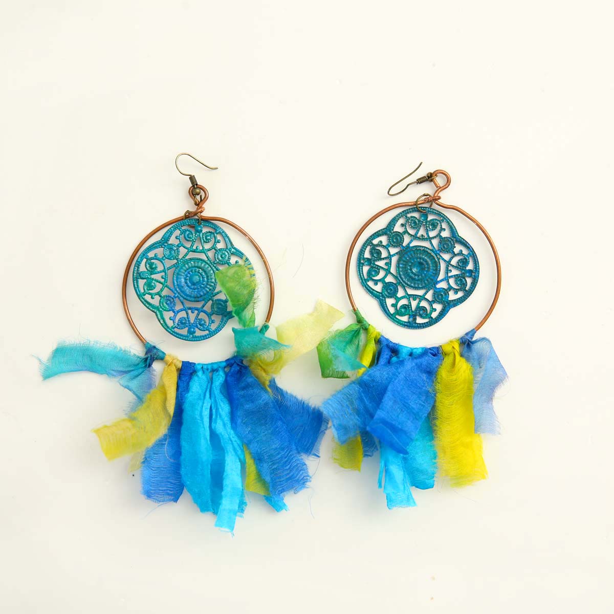 Metallic Blue Tassel Earrings