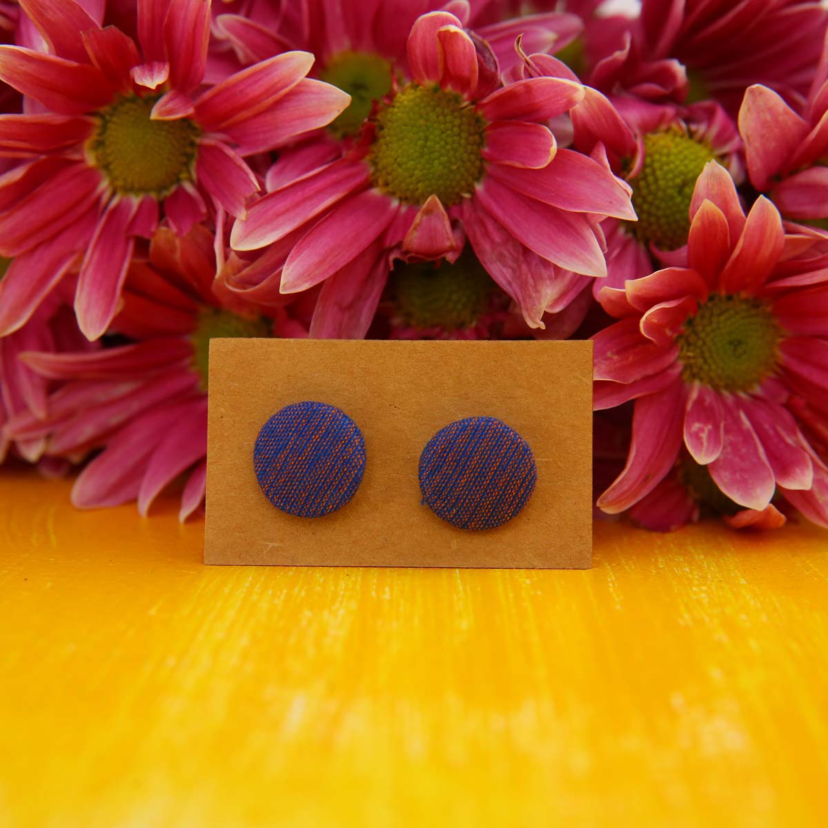 Blue Lined Handloom Stud Earrings