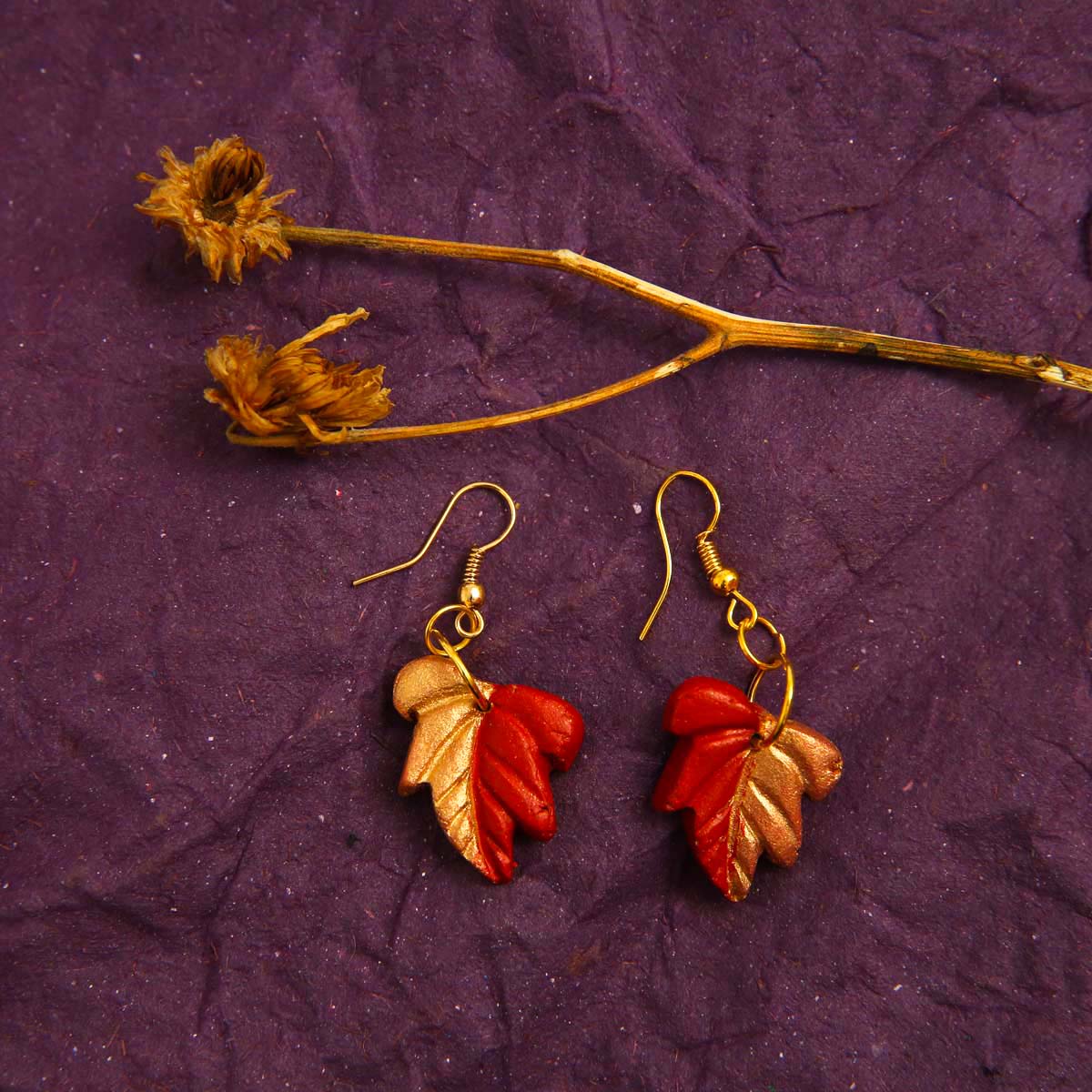 Gold & Red Terracotta Earrings