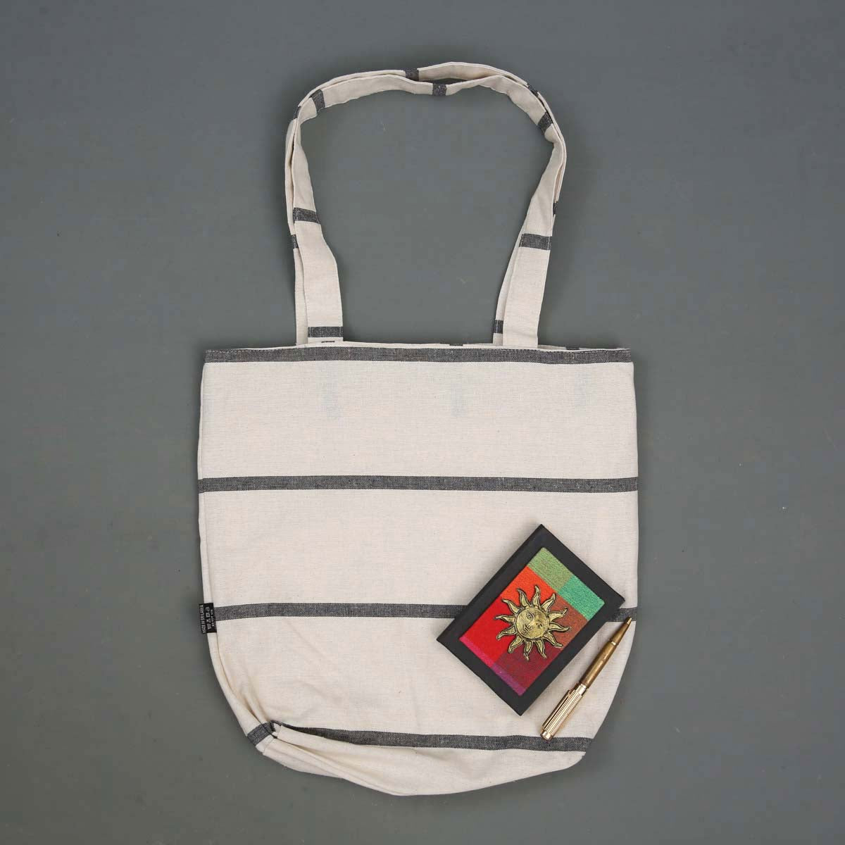 Grey Striped Handloom Tote