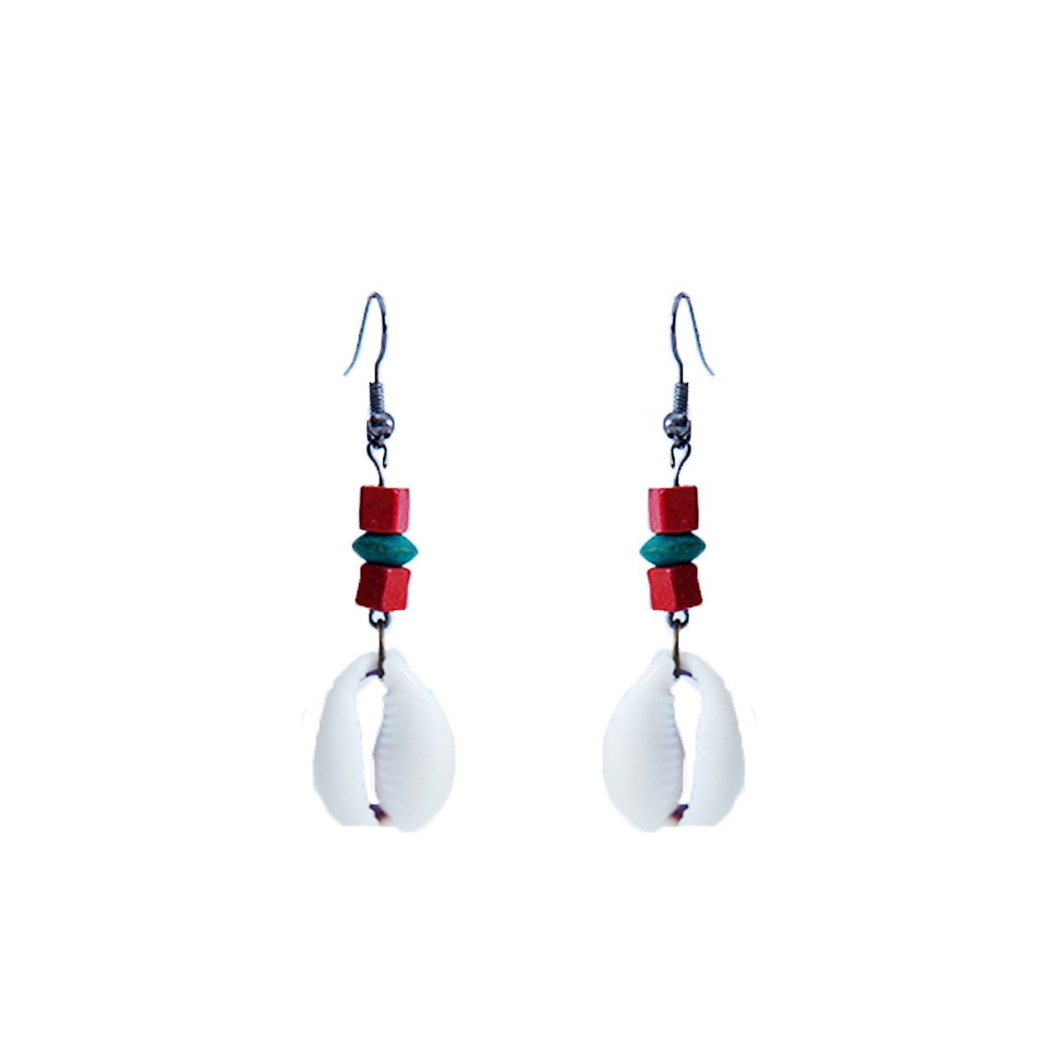 Red and Turq Seashell Earrings