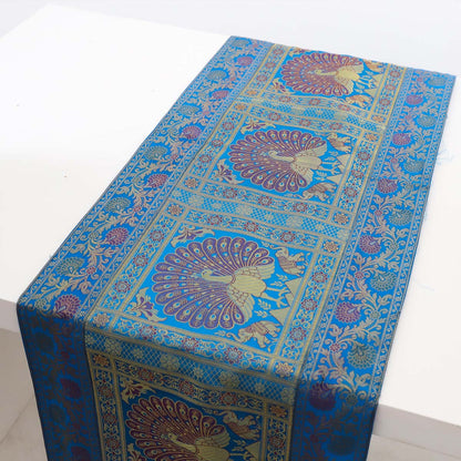 Peacock Motif Silk Table Runner