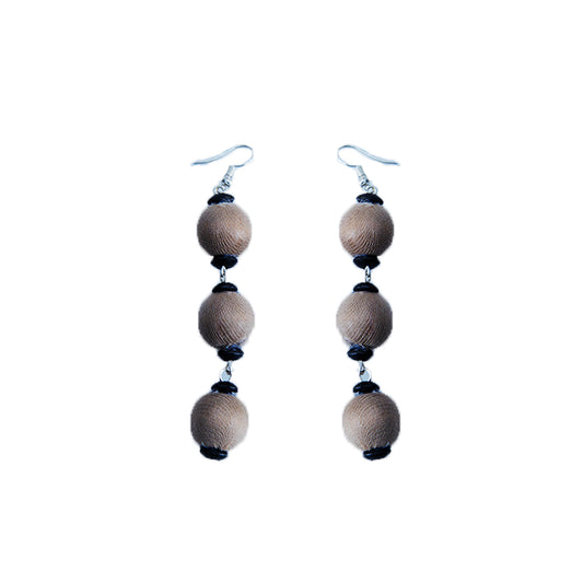 Beige Wooden Beads Drop Earrings
