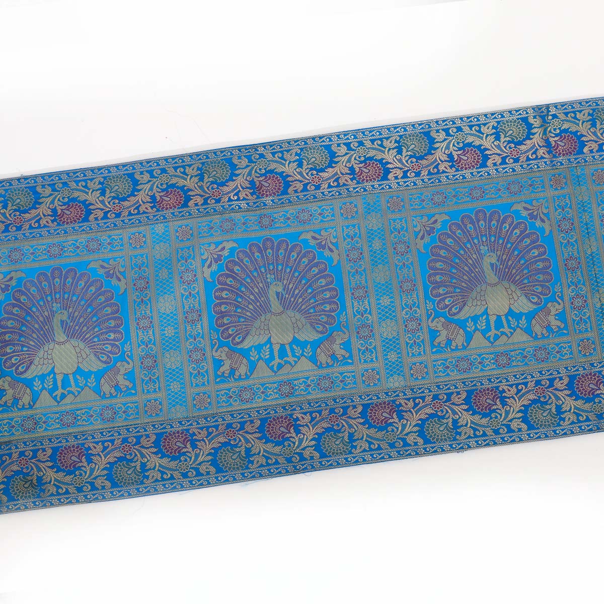 Peacock Motif Silk Table Runner