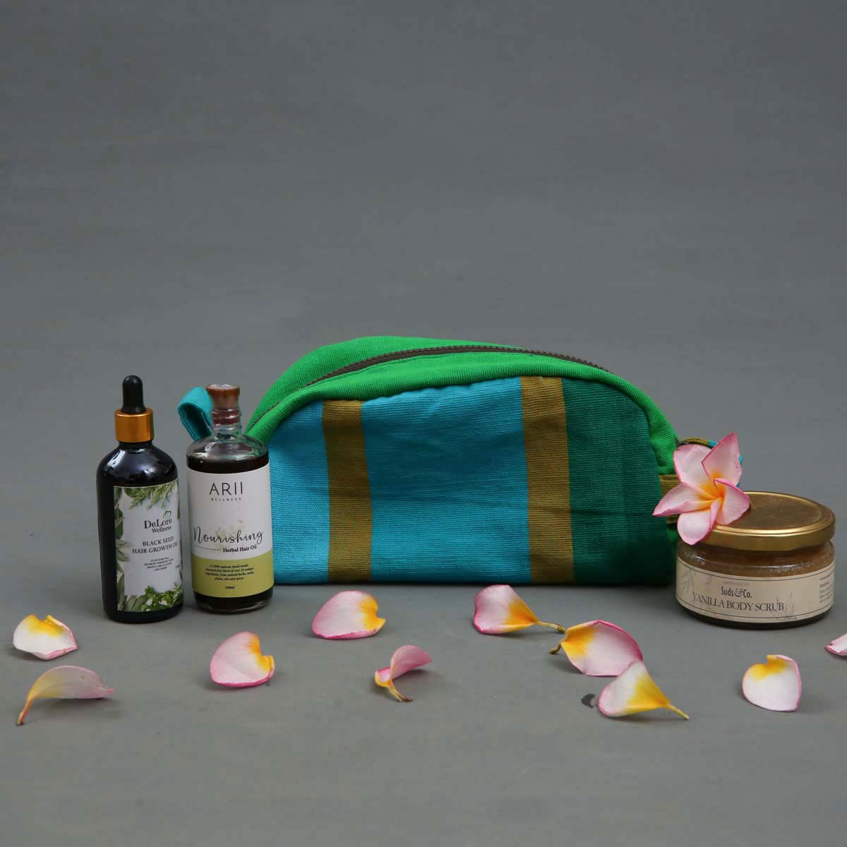 Teal Handloom Wash Bag