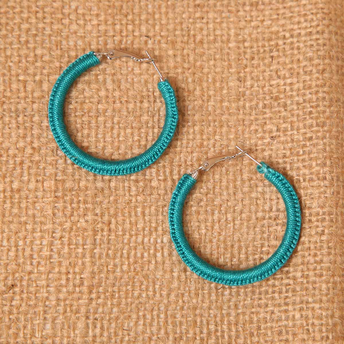 Teal Fringe Hoop Earrings