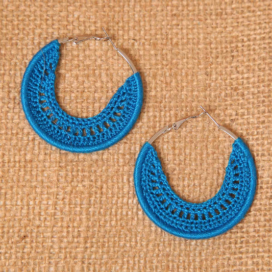 Blue Knitted Beauties Hoop Earrings