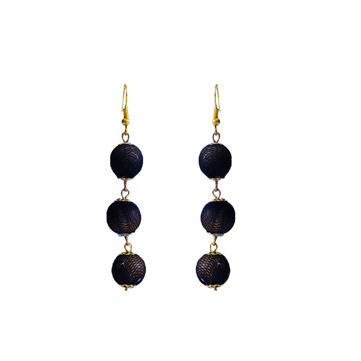 Black Wooden Beads Drop Earrings