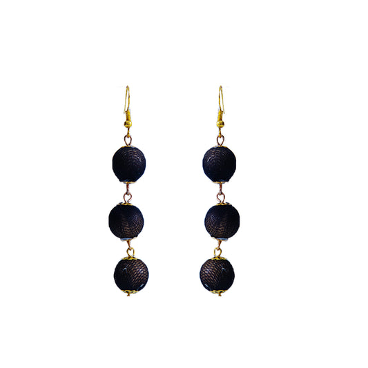 Black Wooden Beads Drop Earrings