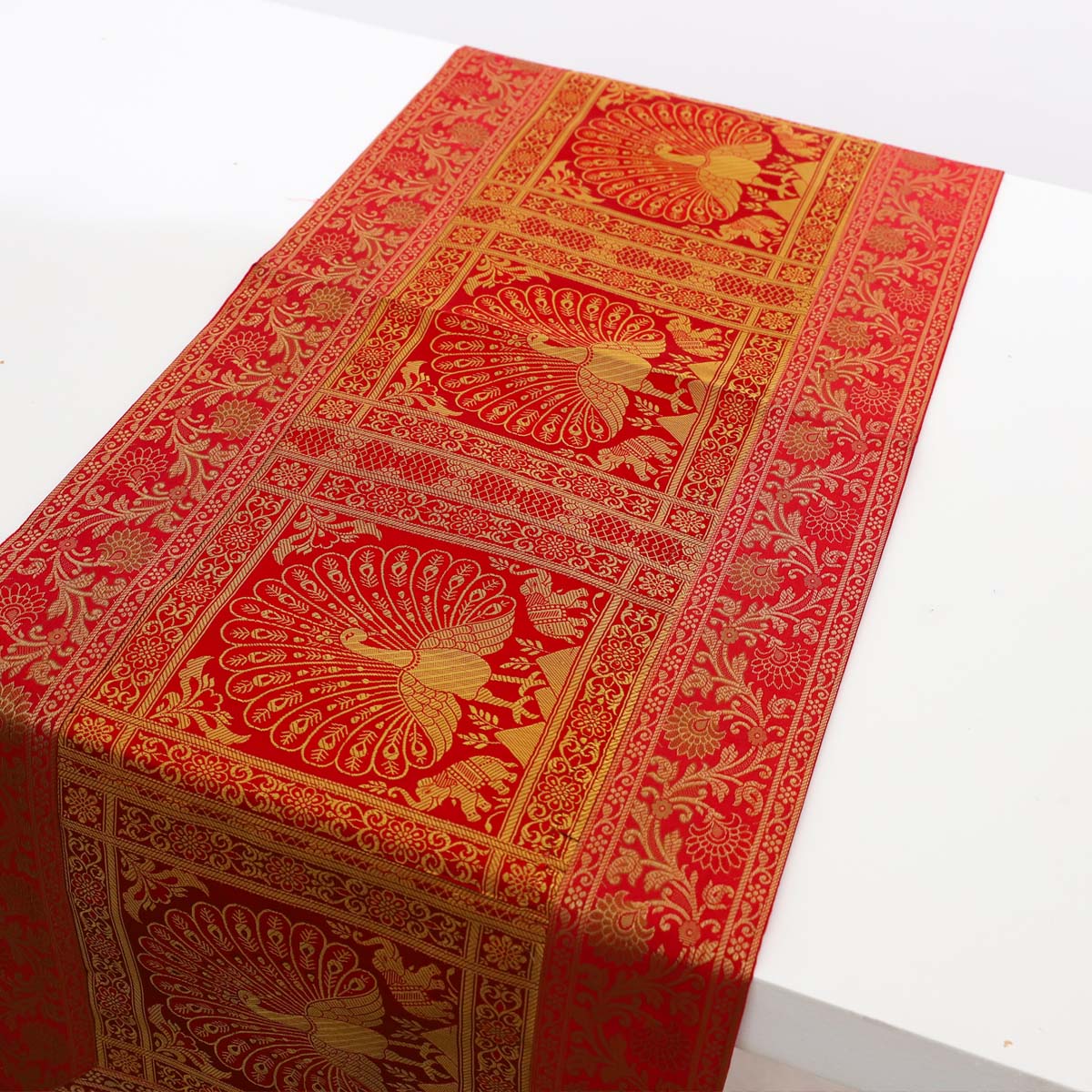 Ruben Red Motif Silk Table Runner
