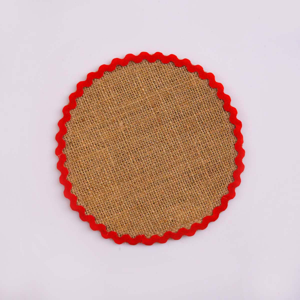 Burlap Red Round Coaster Set