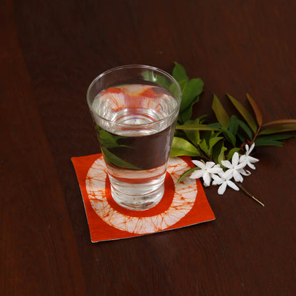 Batik Orange Circle-Print Table Linen Set