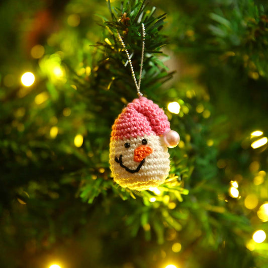 Pink Amigurumi Snowman Ornament