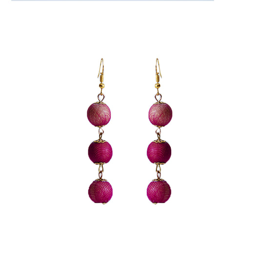 Pink Wooden Beads Drop Earrings