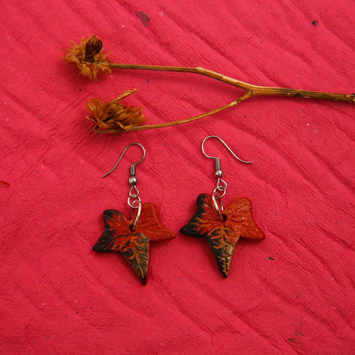 Gold Tipped MapleTerracotta Earrings