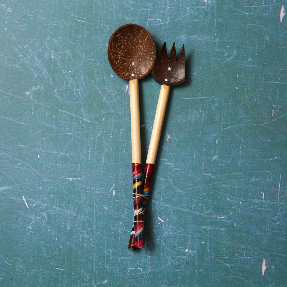 Coconut Shell Salad Mixing Spoon Set