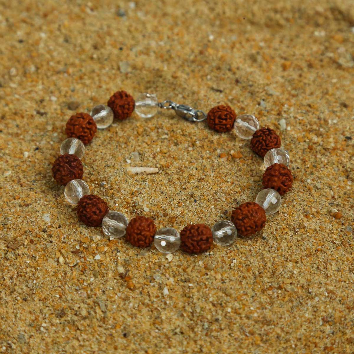 Stainless Steel Rudraksha & Quartz Bracelet