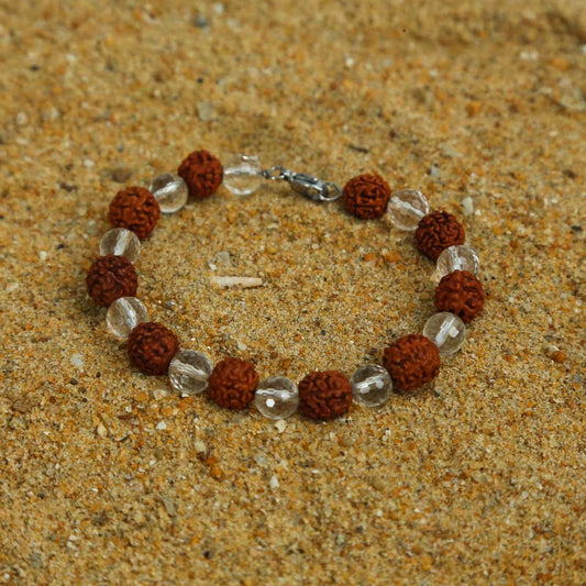 Stainless Steel Rudraksha & Quartz Bracelet
