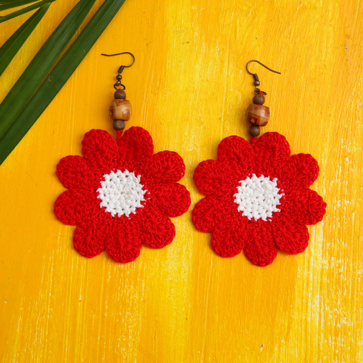 Red Floral Crochet Earrings