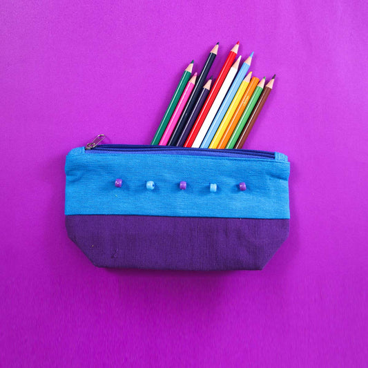 Blue Beaded Pencil Case
