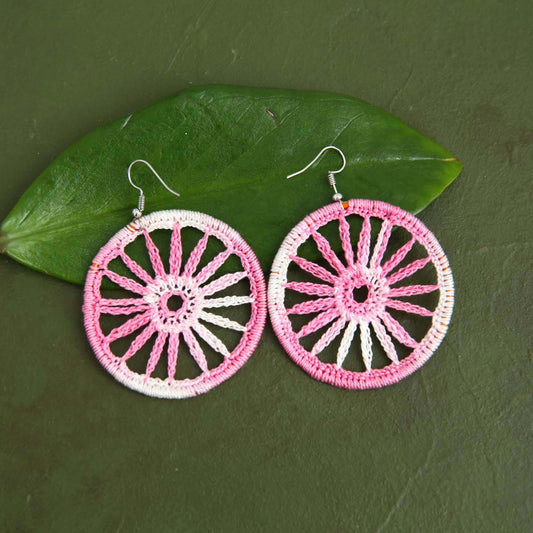 Pink Cartwheel Crochet Hoop Earrings