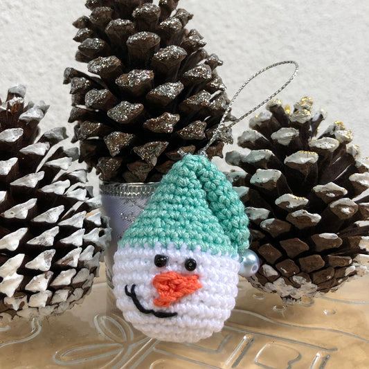 Blue Amigurumi Snowman Ornament