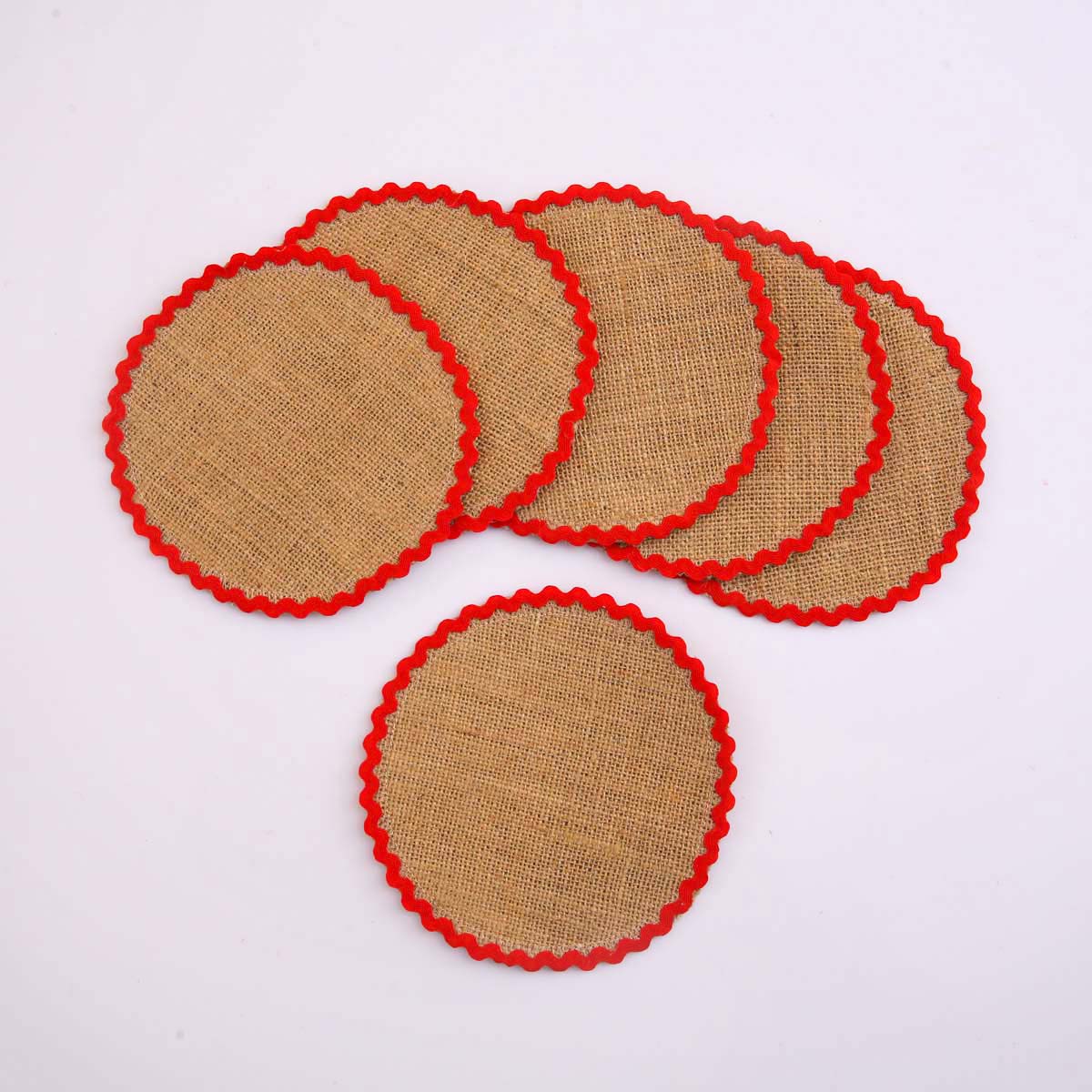 Burlap Red Round Coaster Set