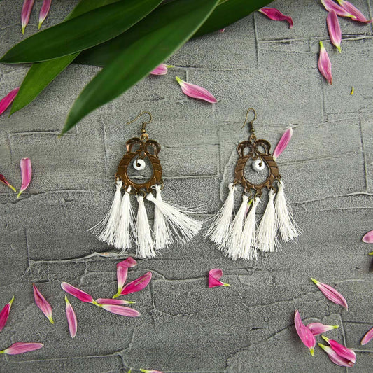Metallic White Tassel Earrings