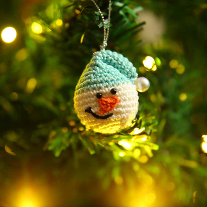 Blue Amigurumi Snowman Ornament