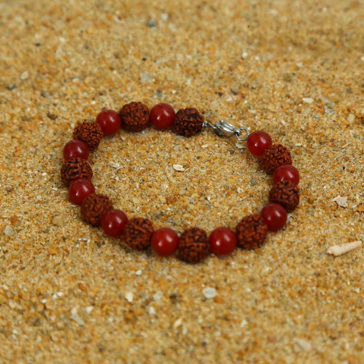 Stainless Steel Rudraksha & Carnelian Bracelet