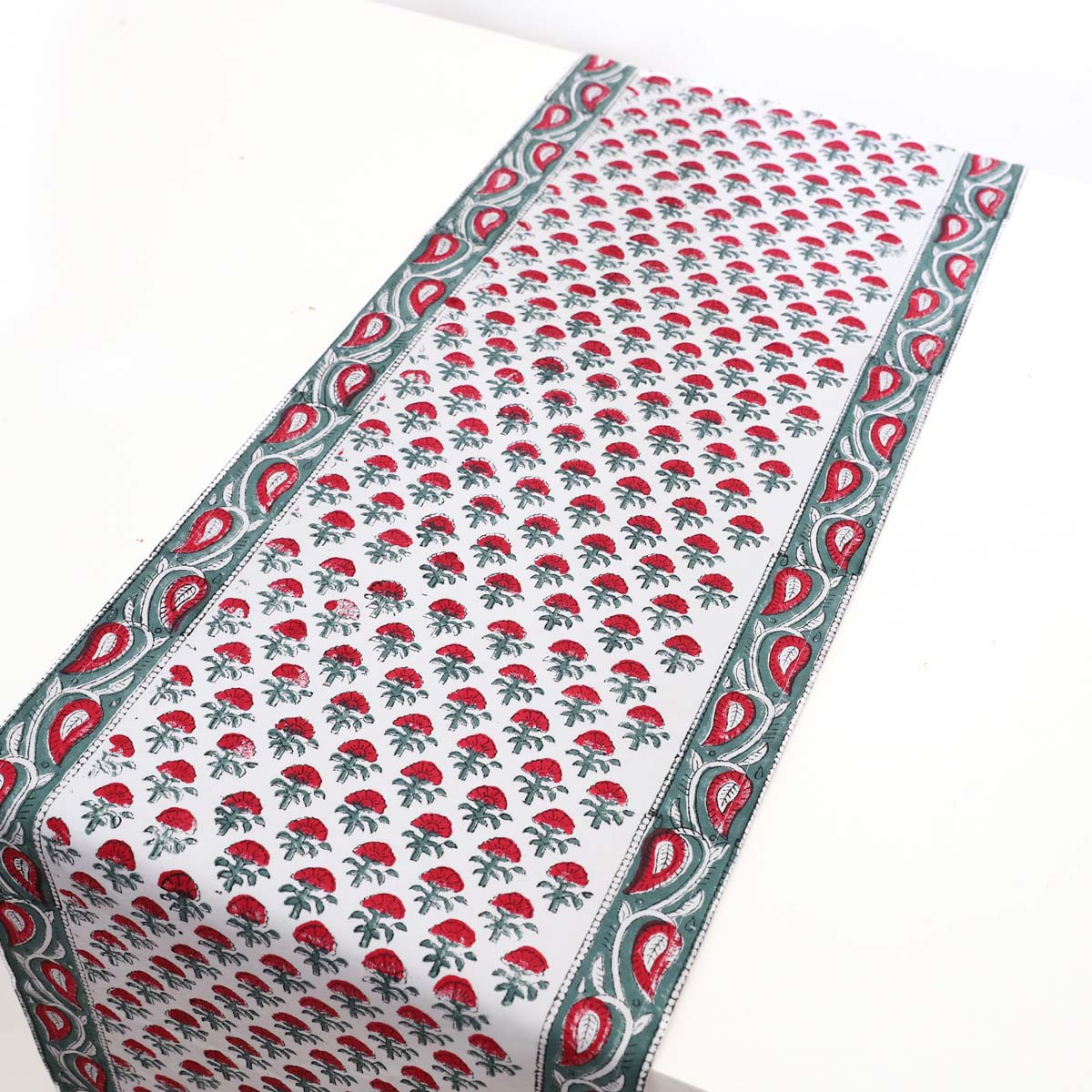 Emerald Rose Block Printed Table Runner