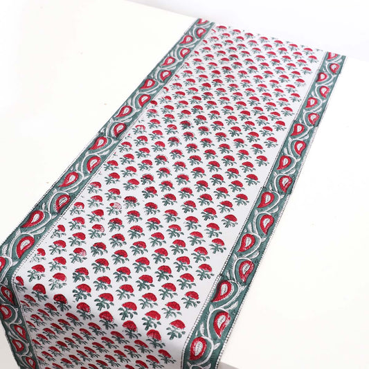 Emerald Rose Block Printed Table Runner