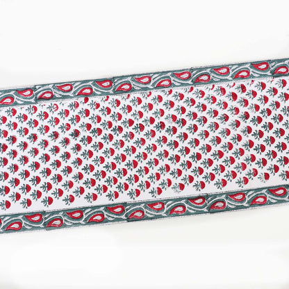 Emerald Rose Block Printed Table Runner