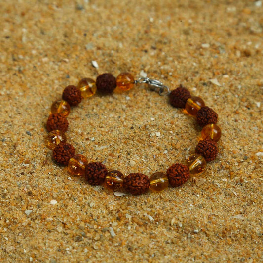 Stainless Steel Rudraksha & Citrine Bracelet