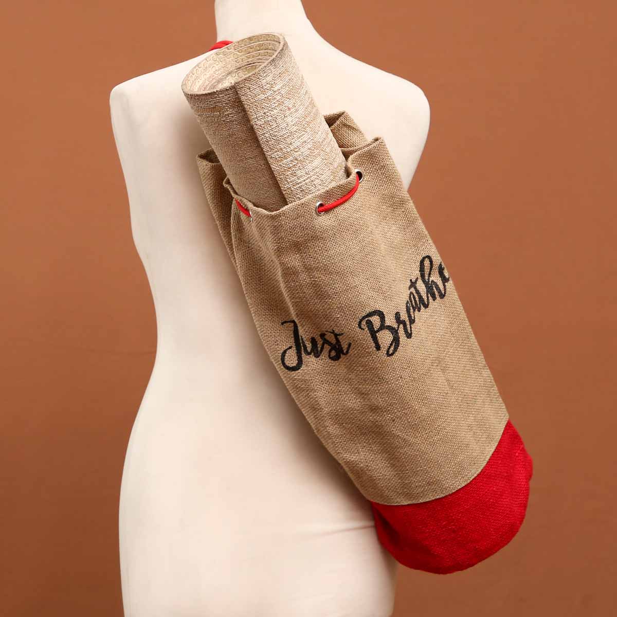 Just Breathe Burlap Yoga Mat Bag