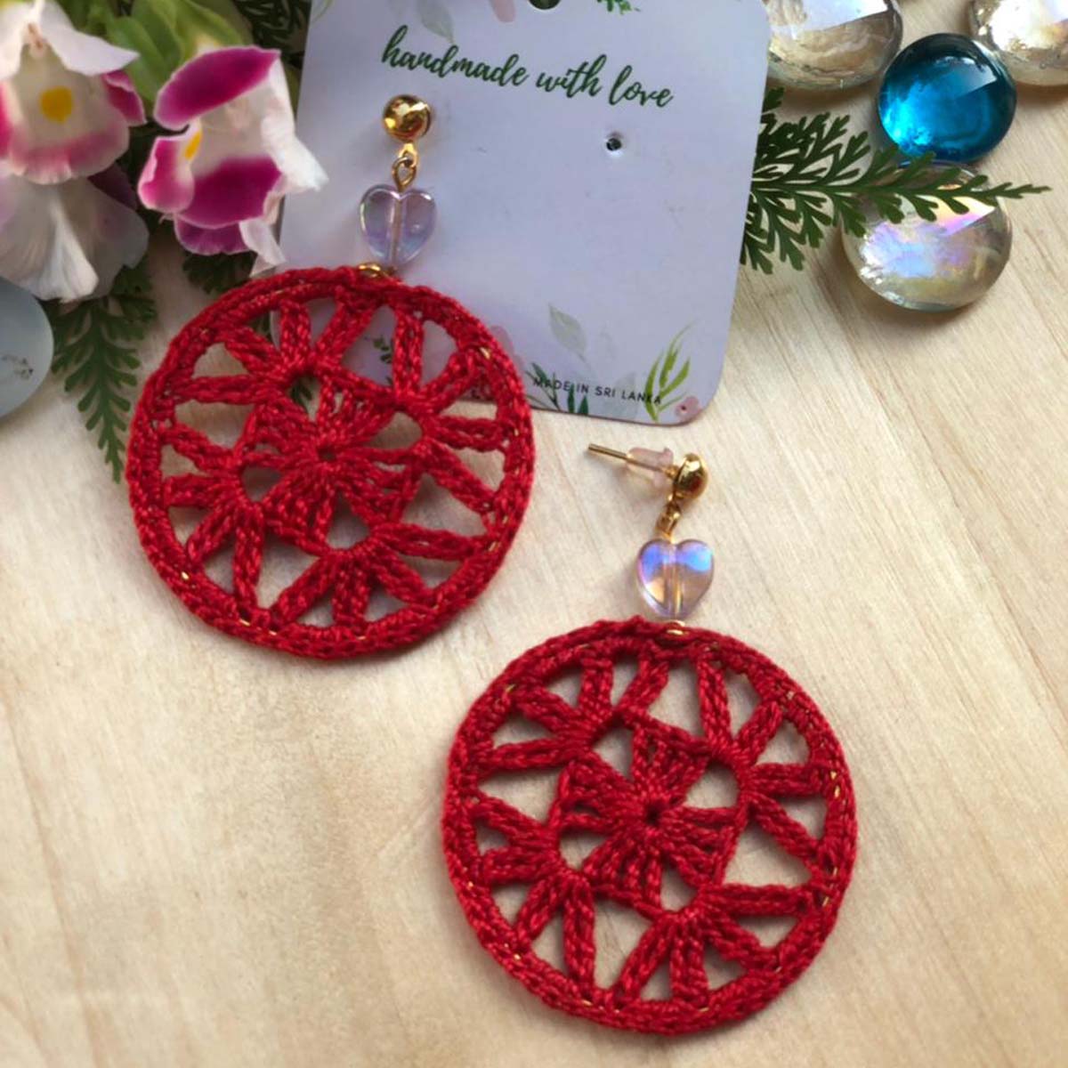 Red Granny Square Crochet Hoops