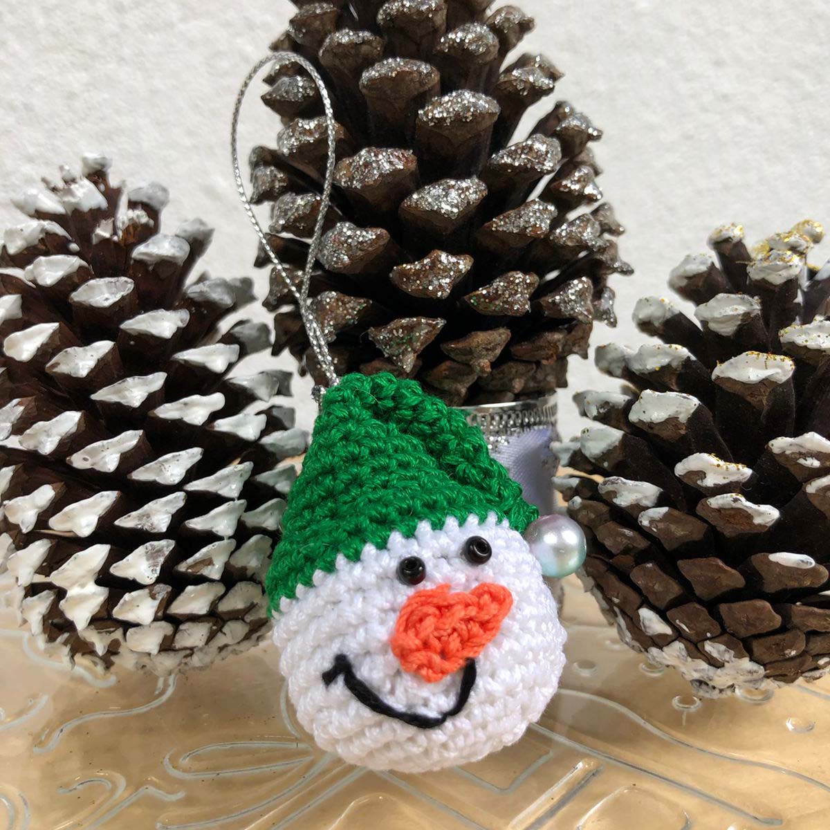 Green Amigurumi Snowman Ornament