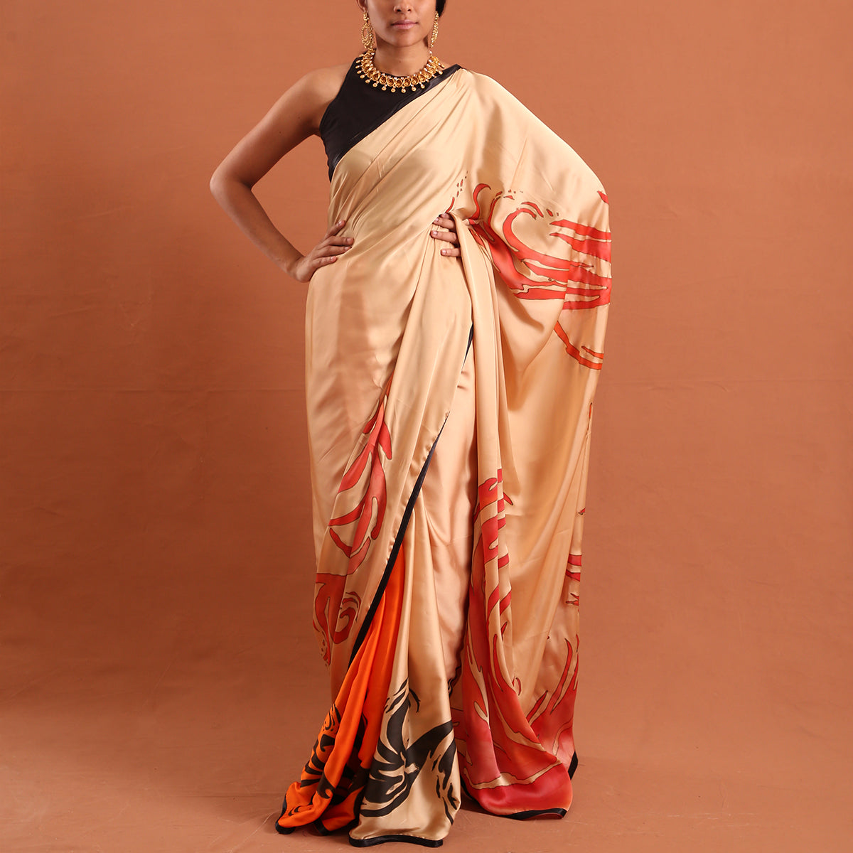 Hand painted Amber Waves Silk Saree