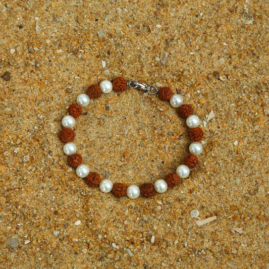 Stainless Steel Rudraksha & Plated Pearl Bracelet