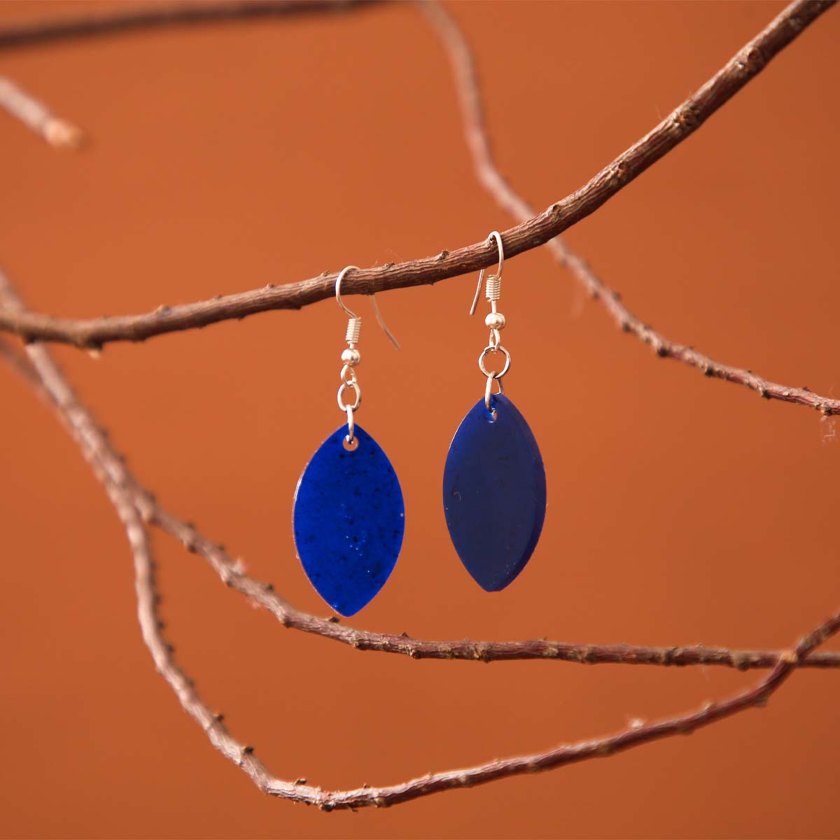 Cobalt Leaves Resin Earrings
