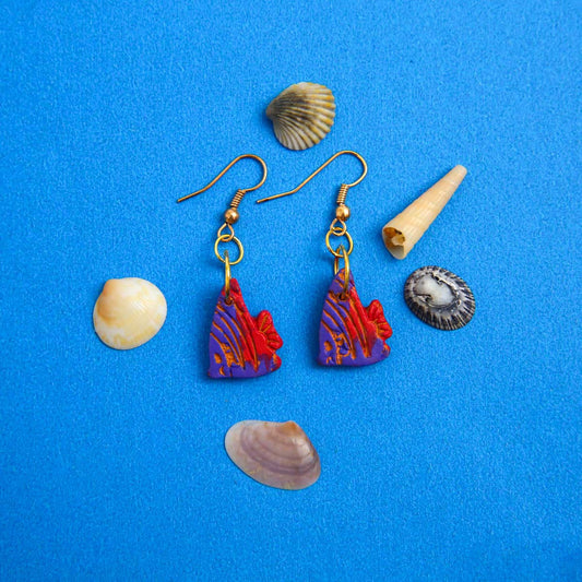 Purple Angel Fish Terracotta Earrings