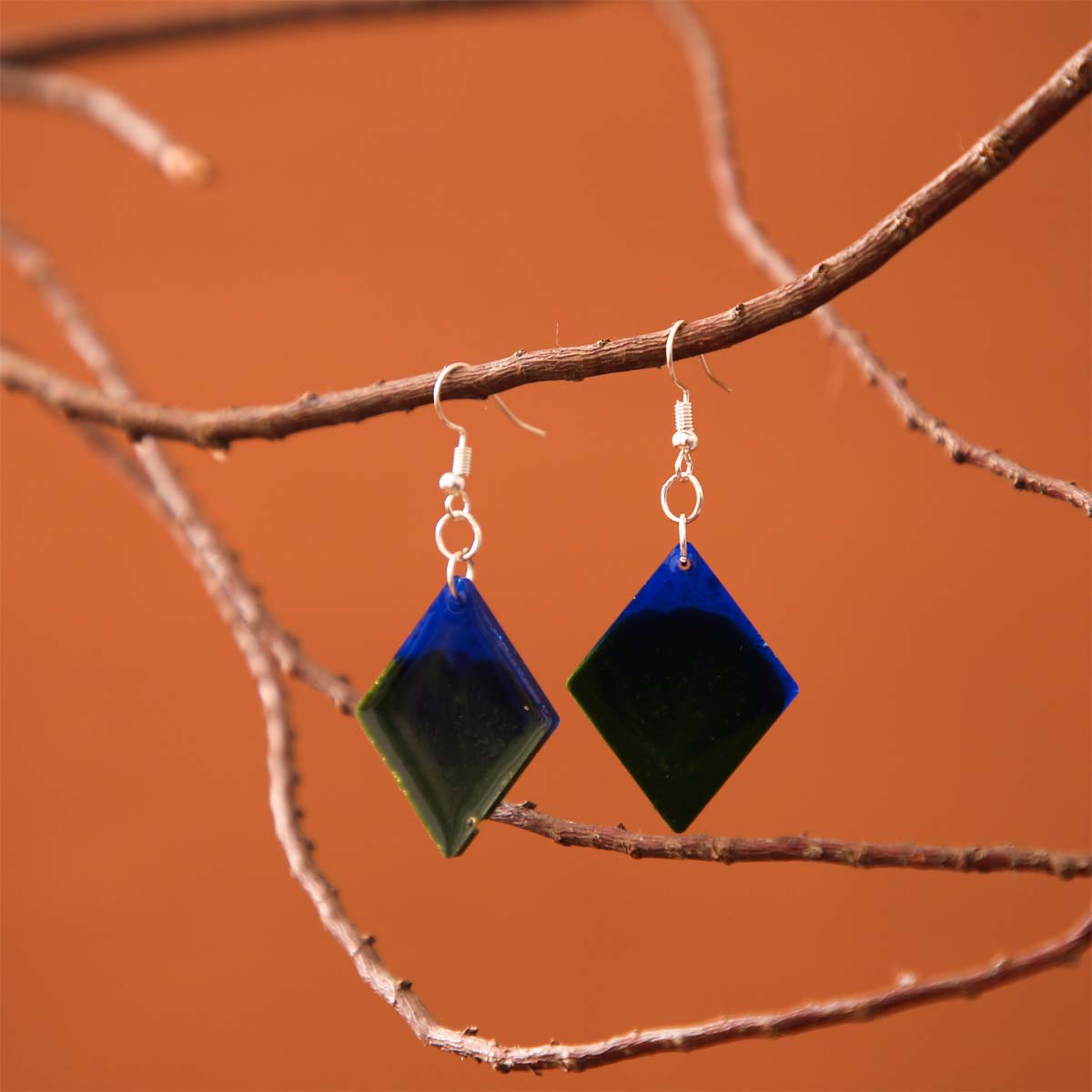 Cobalt Diamond Resin Earrings