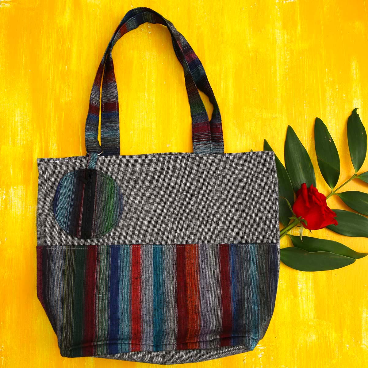 Grey Tote With Earphone Pouch
