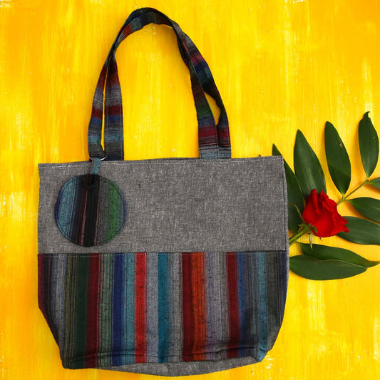 Grey Tote With Earphone Pouch